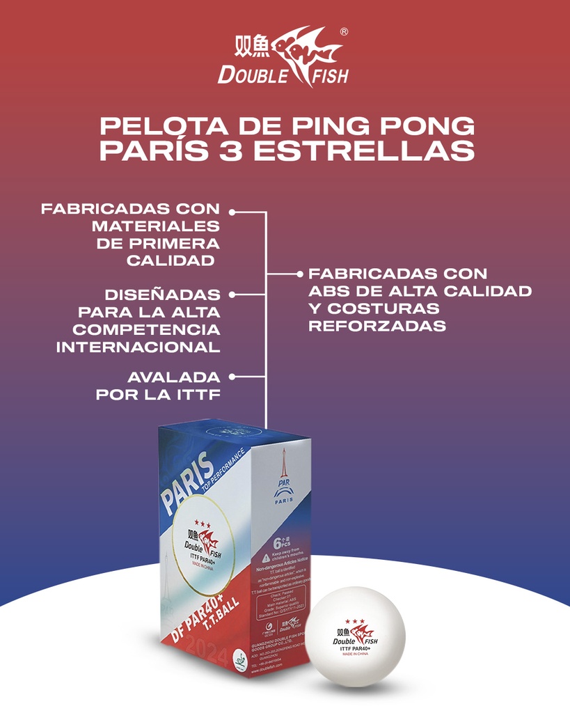 Pelota de Ping Pong París 3 Estrellas | Double Fish®